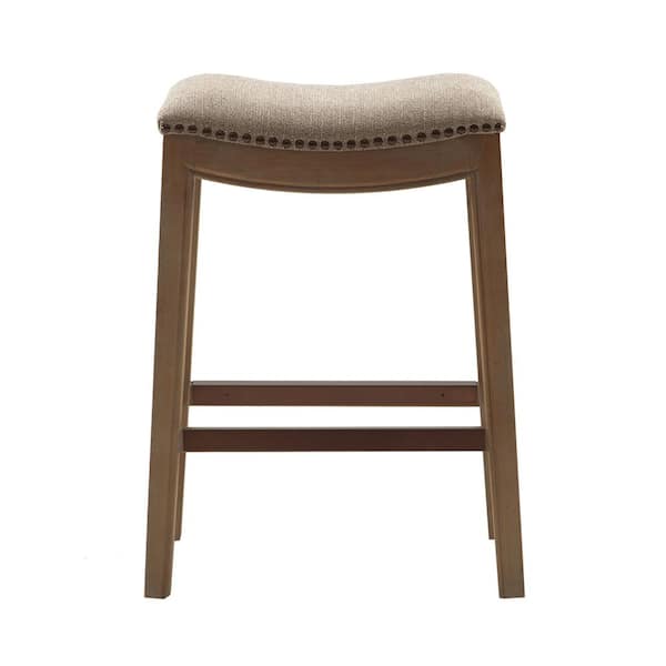Madison Park Nomad 27.36 in. Linen Wood Counter Stool with Saddle
