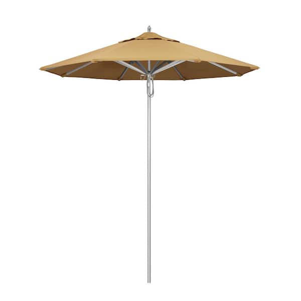 California Umbrella 7.5 ft. Silver Aluminum Commercial Market Patio Umbrella with Pulley Lift in Wheat Sunbrella