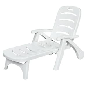 Pastoralism 1-Piece Plastic Outdoor Chaise Lounge White Adjustable Folding with Wheels
