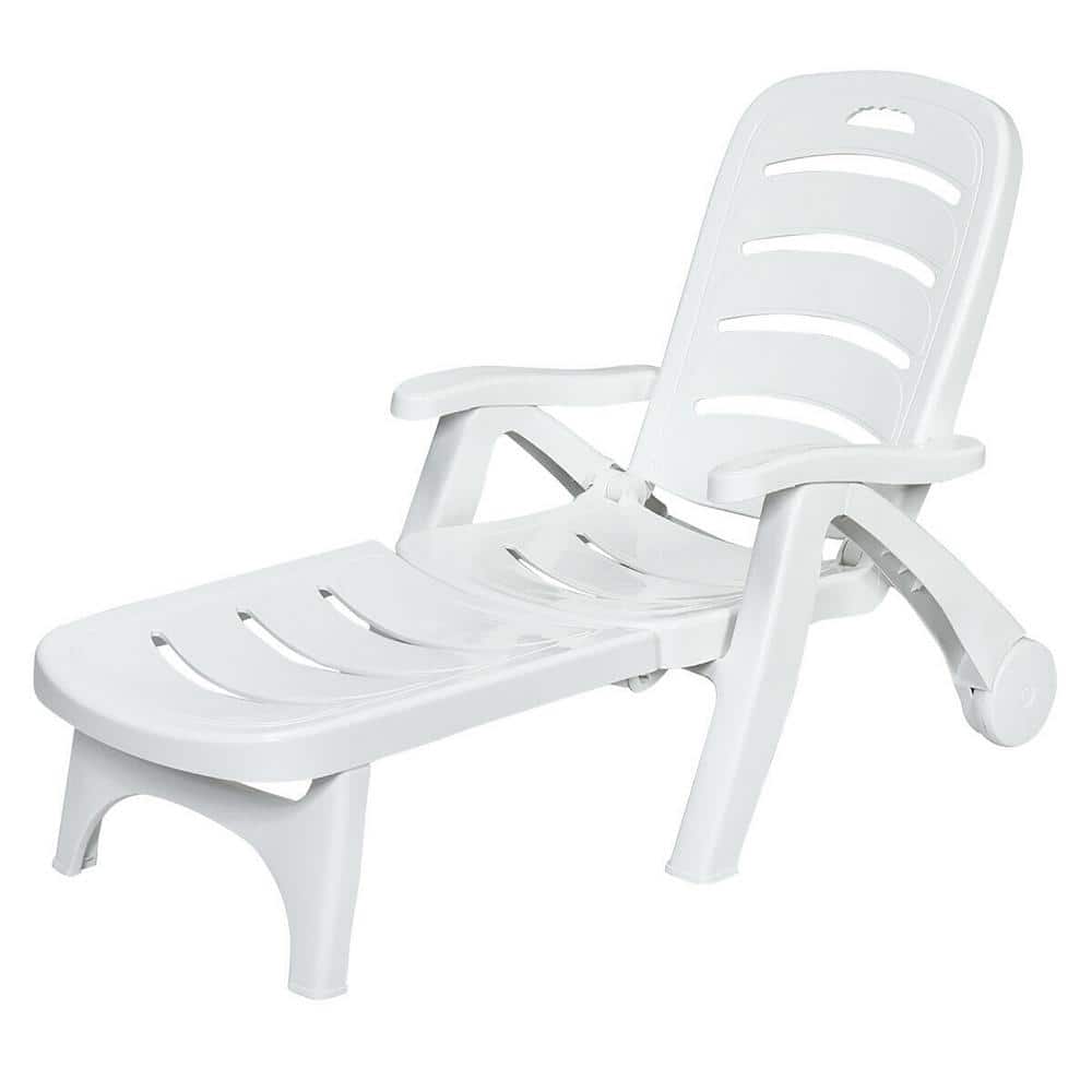 Pastoralism 1-Piece Plastic Outdoor Chaise Lounge White Adjustable Folding with Wheels price history on PriceWatchPro