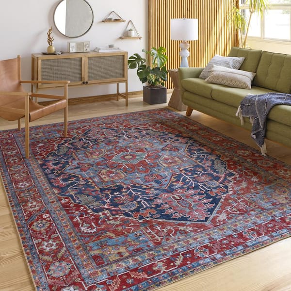 Livabliss Luis Bright Red/Navy 9 ft. x 12 ft. Area Rug