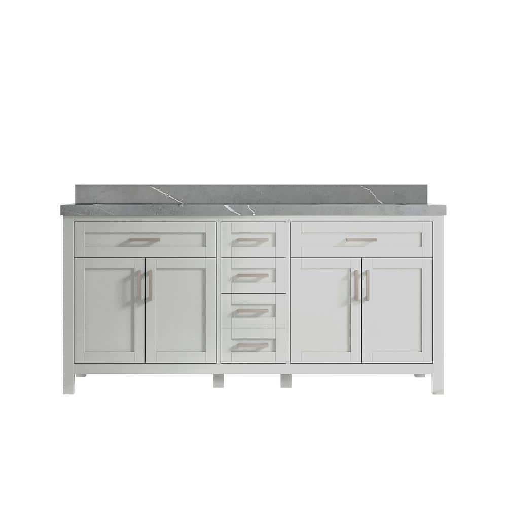 Cambridge 72 in. W x 22 in. D x 36 in. H Double Sink Bath Vanity in Gray with 2 in. Piatra Quartz Top -  Willow Collections, CAM_CGRPTG72