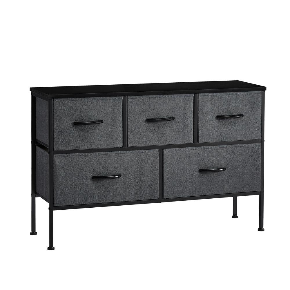 11.61 in. x 38.39 in. x 25.59 in. Dark Gray Dresser for Bedroom with 5-Draw
