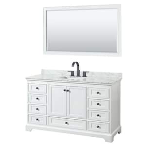 Deborah 60 in. W x 22 in. D x 35 in. H Single Bath Vanity in White with White Carrara Marble Top and 58 in. Mirror