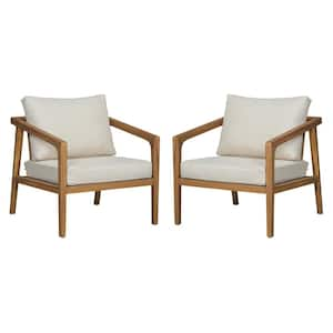 Marquise Outdoor Patio Club Chairs with Beige Cushions, Acacia Wood, Teak, Set of 2