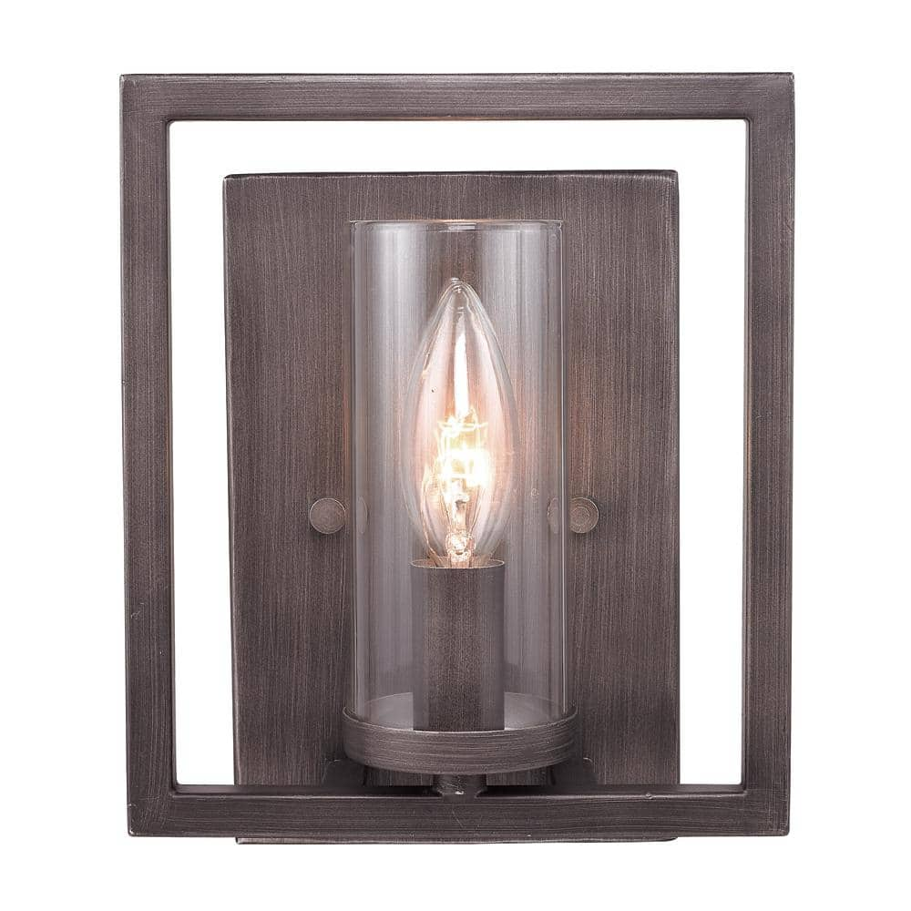 Marco 1 Light Wall Sconce in Gunmetal Bronze with Clear Glass