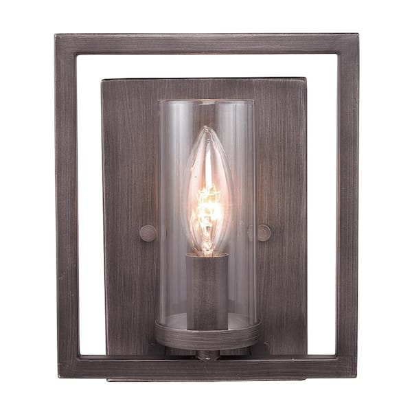 Golden Lighting Marco 1-Light Gunmetal Bronze with Clear Glass Wall Sconce