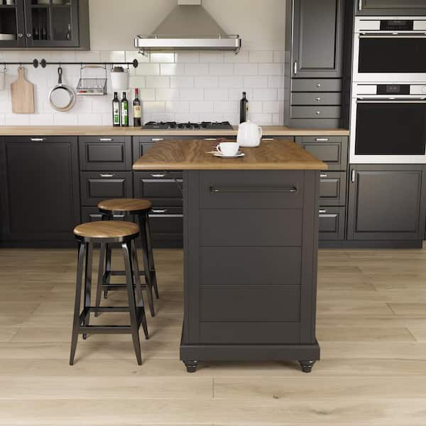 Dorel Living Petra 3 Piece Black Kitchen Island With 2 Stools De57159 The Home Depot