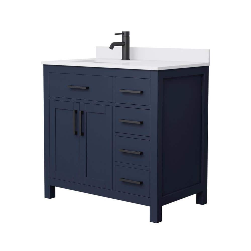 Beckett 36" Dark Blue Freestanding Vanity with White Marble Top