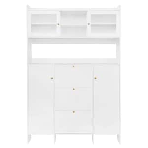 55 in. W x 7.1 in. D x 82 in. H White Linen Cabinet Tempered Glass Shoe Cabinet with 3-Flip Drawers and 4-Hanging Hooks