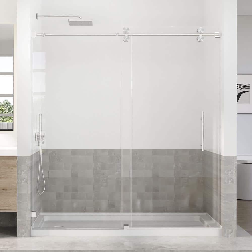 66-72 in. W x 76 in. H Sliding Frameless Shower Door in Brushed Nickel Finish with 3/8 in. (10 mm) Tempered Glass price history on PriceWatchPro