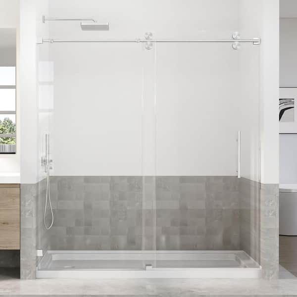 66-72 in. W x 76 in. H Sliding Frameless Shower Door in Brushed Nickel Finish with 3/8 in. (10 mm) Tempered Glass
