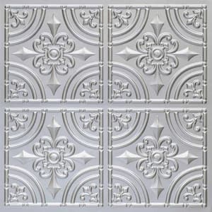 Wrought Iron Silver 2 ft. x 2 ft. Glue Up PVC Faux Tin Ceiling Tile (40 sq. ft./case)