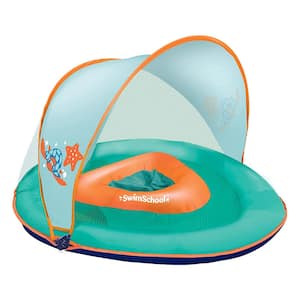 Orange Baby Boat Float with Adjustable Safety Seat and Sun Shade Canopy