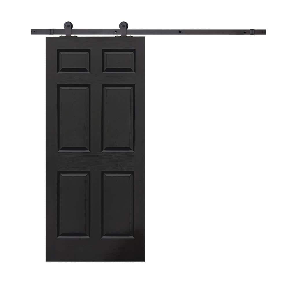 36 in. x 80 in. Black Painted Composite MDF 6-Panel Interior Sliding Barn Door with Hardware Kit price history on PriceWatchPro