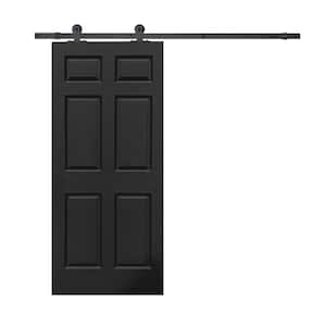 36 in. x 80 in. Black Painted Composite MDF 6-Panel Interior Sliding Barn Door with Hardware Kit
