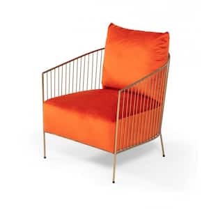 Valerie 31 in. Orange Velvet Armchair Removable Cushions