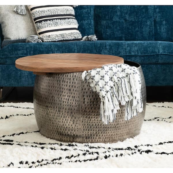 Wooden Round Coffee Table with Lift Top