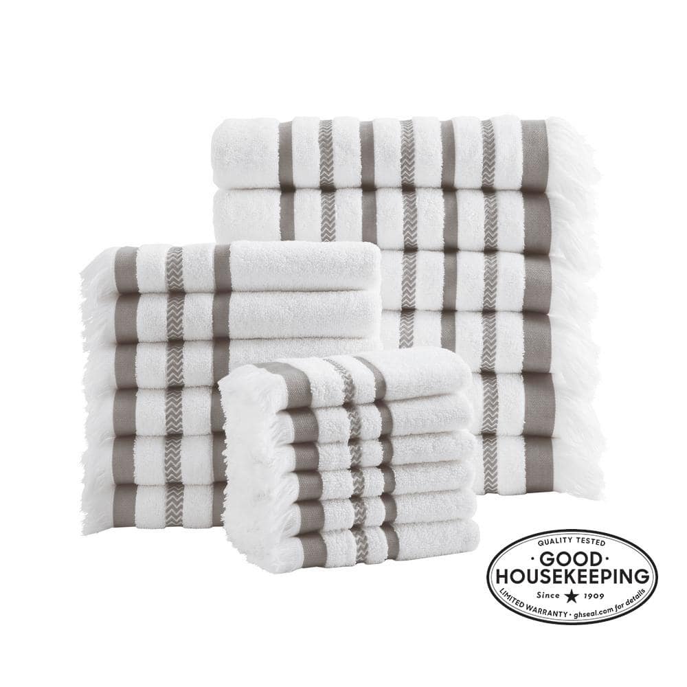 Chic Home Striped Hem Turkish Cotton 6 Piece Towel Set in Grey