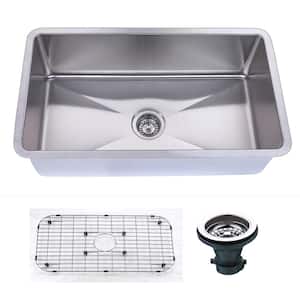Premium Undermount 18-Gauge Stainless Steel 29.5 in. Single Bowl Kitchen Sink with Grid and Strainer