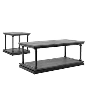 Blue River 47.5 in. Antique Gray and Black Rectangle Wood Top 2-Piece Coffee Table Set