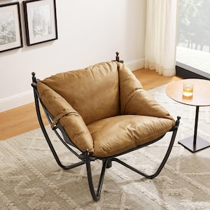 Peculiar Design Brown Genuine Leather Lounge Accent Chair with Metal Legs