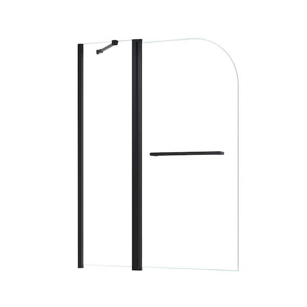 43 in. W x 58 in. H Pivot Shower Tub Door in Matte Black with 1/4 in. (6mm) Thick SGCC Tempered Clear Glass