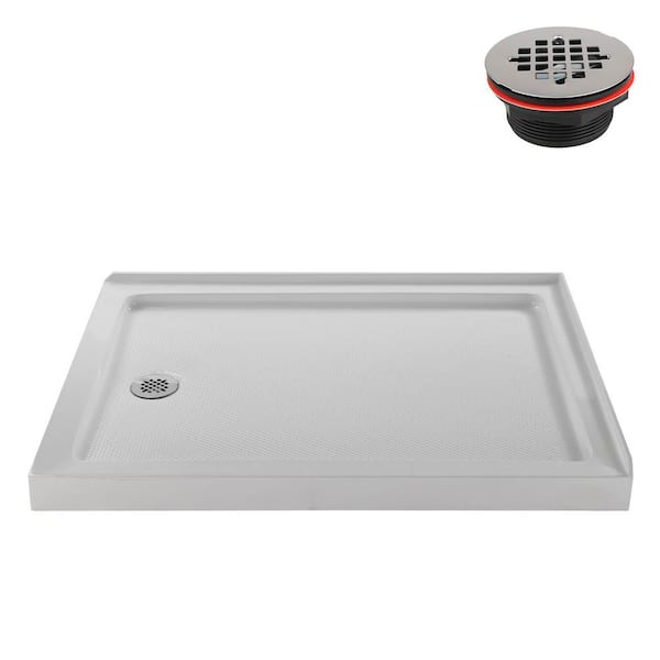 NT-492-424-LF 42 in. L x 34 in. W Corner Acrylic Shower Pan Base, Glossy White with Left Drain, ABS Drain Included