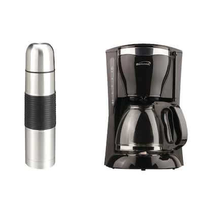12-Cup Black Coffee Maker and 16 oz. Stainless Steel Vacuum-Insulated Coffee Thermos