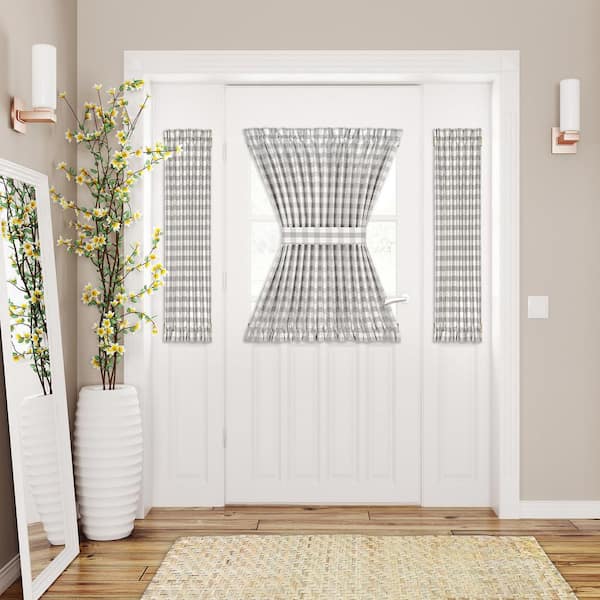 Buffalo Check 54 in. W x 40 in. L Polyester/Cotton Light Filtering Door Panel and Tieback in Grey