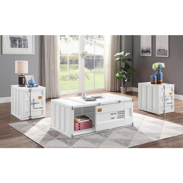 Acme Furniture Cargo 47 in. White Rectangle Metal Coffee Table with Sliding Door