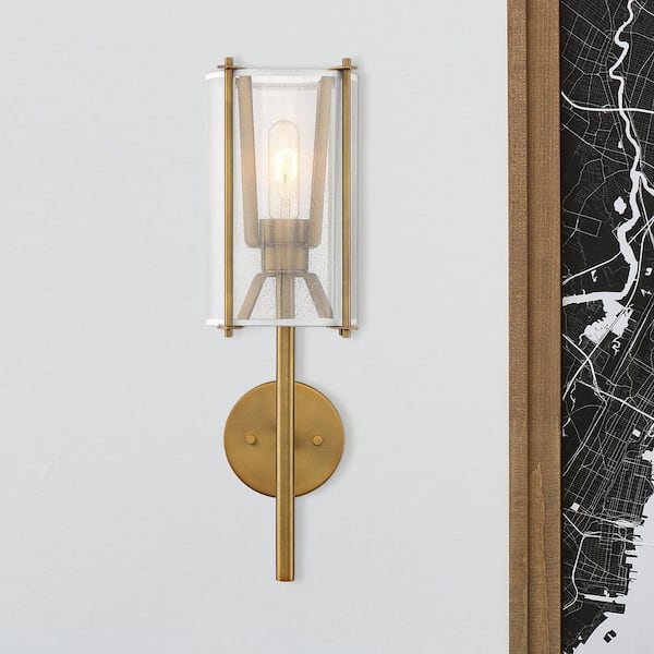 Designers Fountain Daybreak 5.25 in. 1-Light Old Satin Brass Modern Wall Sconce with Organza Fabric Shade