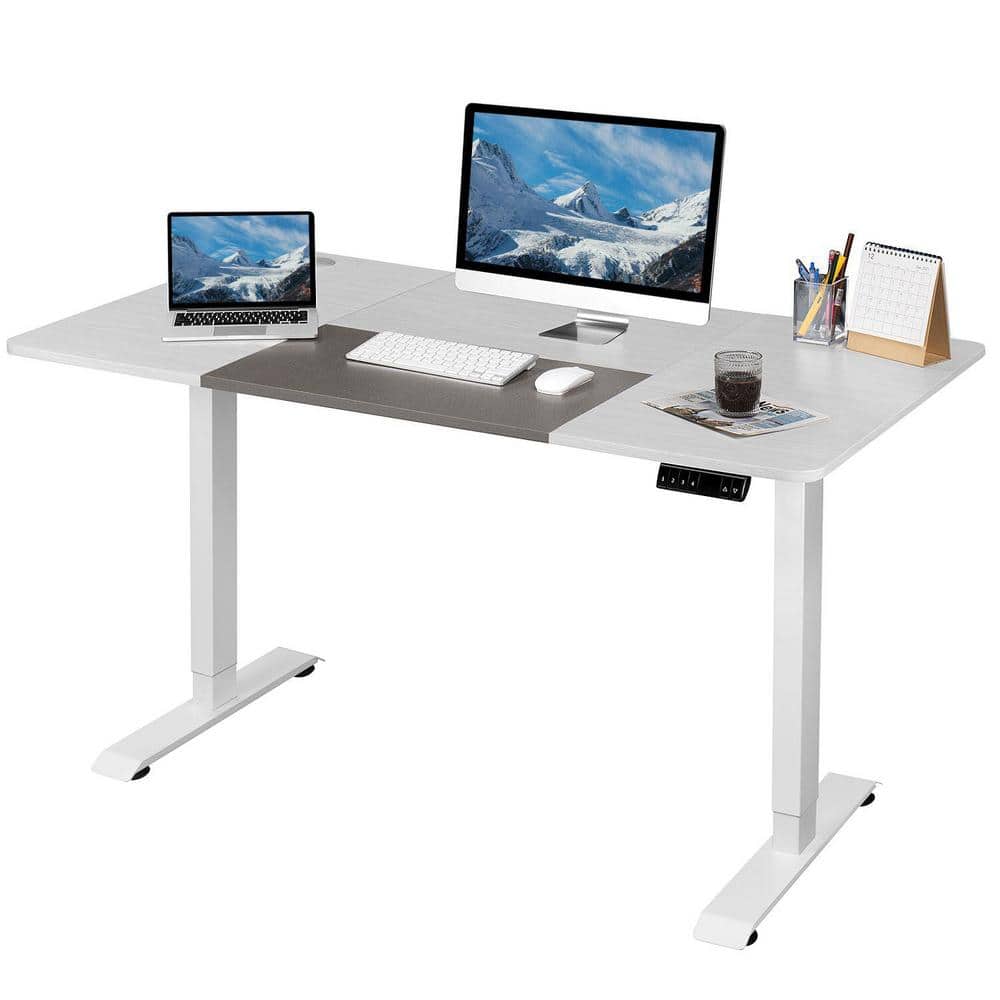 LACOO 55 in. White Electric Standing Desk Height Adjustable Wooden