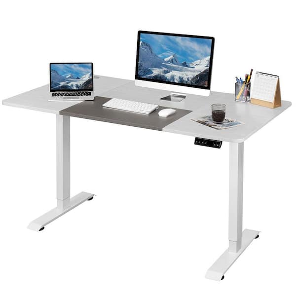 LACOO 55 in. White Electric Standing Desk Height Adjustable Wooden Workstation
