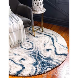 Hygge Shag Valley Blue 3 ft. 3 in. x 3 ft. 3 in. Round Rug