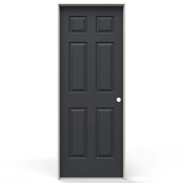 JELD-WEN 24 in. x 80 in. Colonist 6 Panel Left-Handed Textured Solid Core Black Molded Composite Single Prehung Interior Door