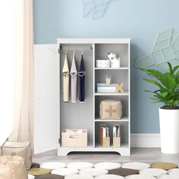 Universal Tall Clothing Storage Cabinet in White - Engineered Wood