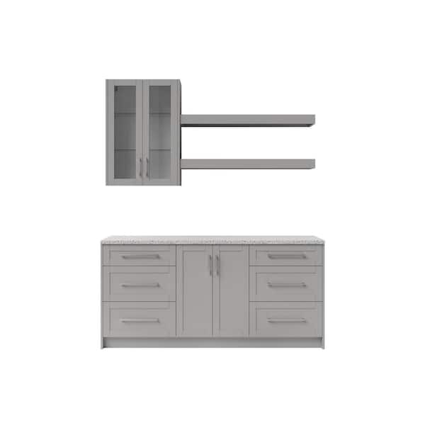 NewAge Products Home Bar 24 in. Gray Cabinet Set with Shelves And Drawer Cabinets (7-Piece)