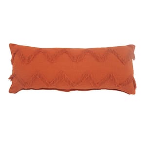 Solid Cinnamon Reddish Orange Chevron Shag 14 in. x 36 in. Lumbar Throw Pillow