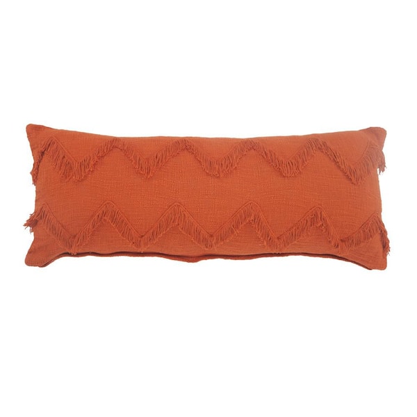 Unbranded Solid Cinnamon Reddish Orange Chevron Shag 14 in. x 36 in. Lumbar Indoor Throw Pillow