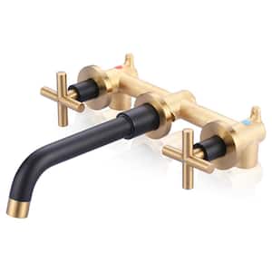 Double Handle Wall Mounted Bathroom Faucet in Black and Gold