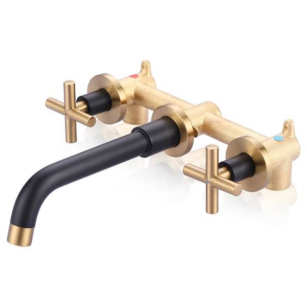 ARCORA Double Handle Wall Mounted Bathroom Faucet in Black and Gold