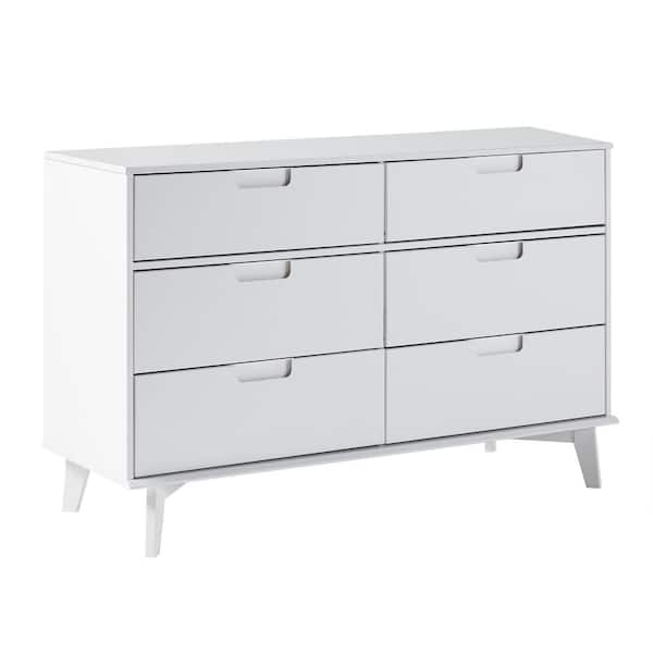 Sloane Mid-Century Modern White 6-Drawer 52 in. Solid Wood Dresser