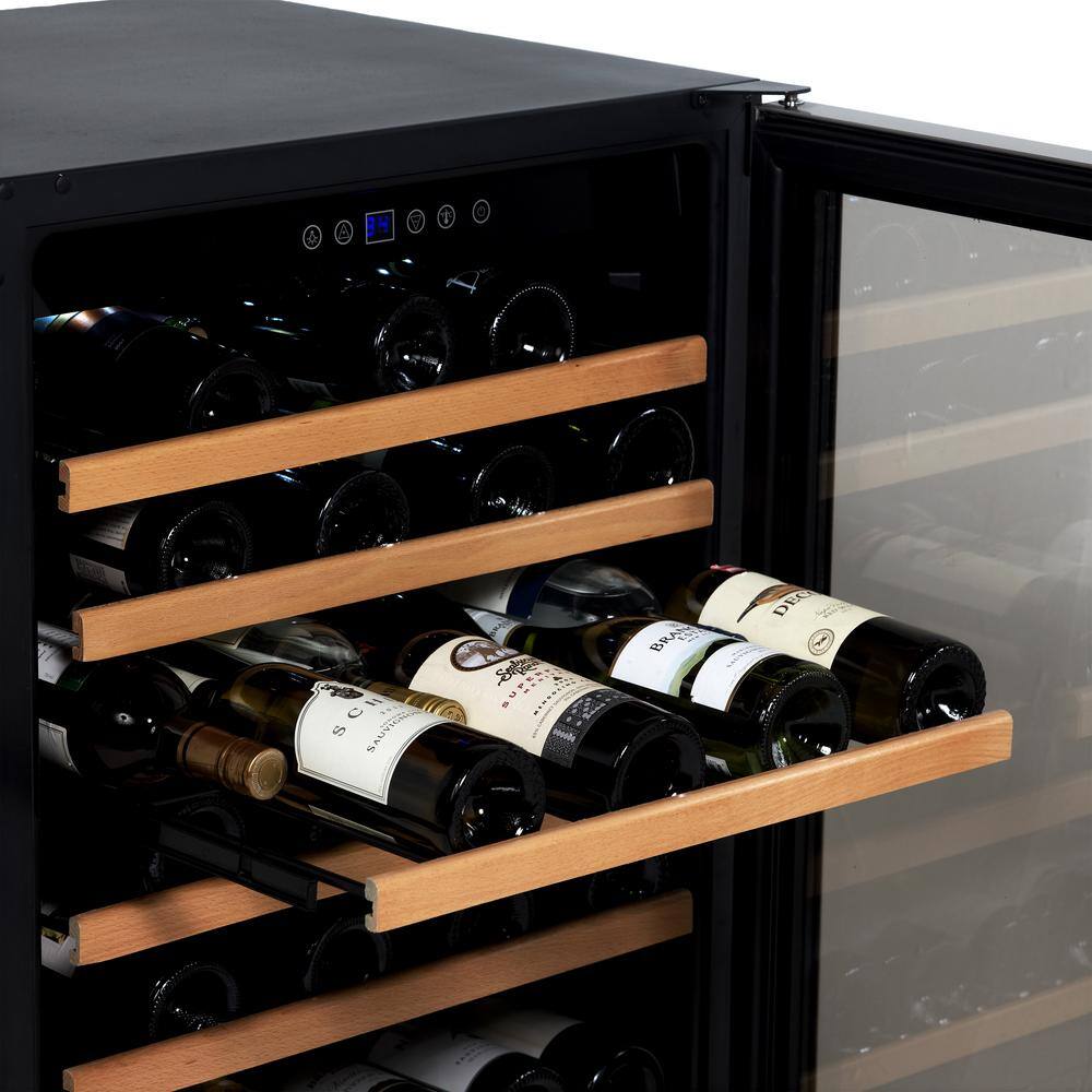 50-Bottle Black and Stainless Steel Freestanding Wine Cooler with Glass Door