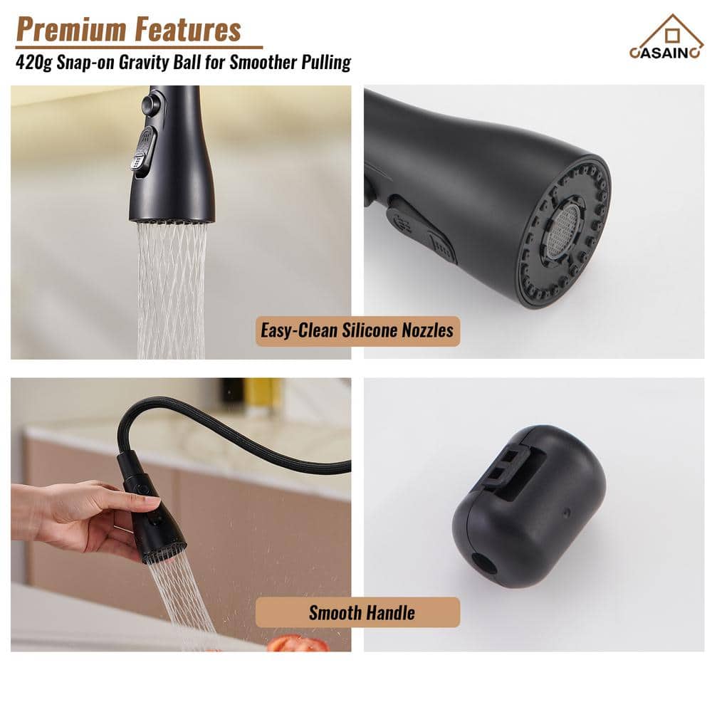 Matte Black Stainless Steel Pull-Out Kitchen Faucet