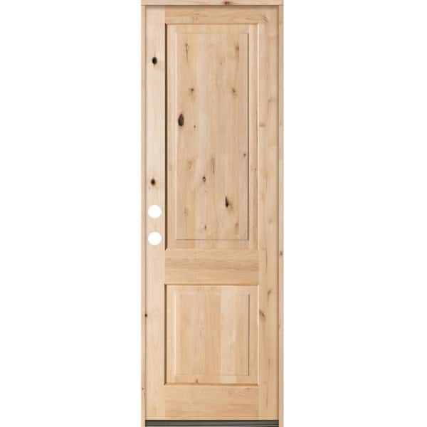 Krosswood Doors 30 in. x 96 in. Rustic Knotty Alder Square Top Right-Hand Inswing Unfinished Wood Prehung Front Door