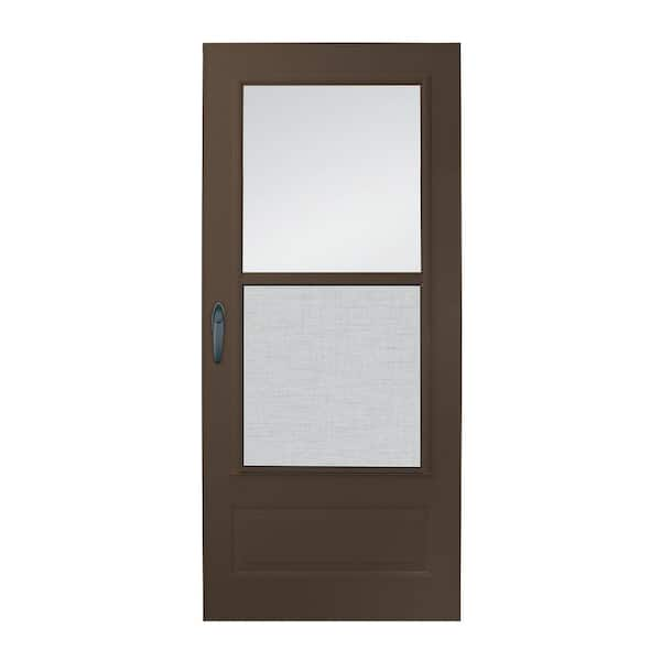 EMCO 100 Series Plus 32 in. x 80 in. Bronze Universal Self-Storing Storm Door with Black Hardware