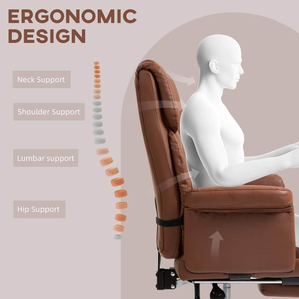 Brown Leather Executive Swivel Office Chair with Metal Base