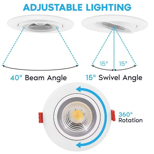 LUXRITE 4 in. Adjustable LED Gimbal Canless Recessed Light with J