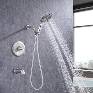 Detachable 6 in. 6-Spray Shower Head Single-Handle Round High Pressure Shower Faucet in Brushed Nickel (Valve Included)